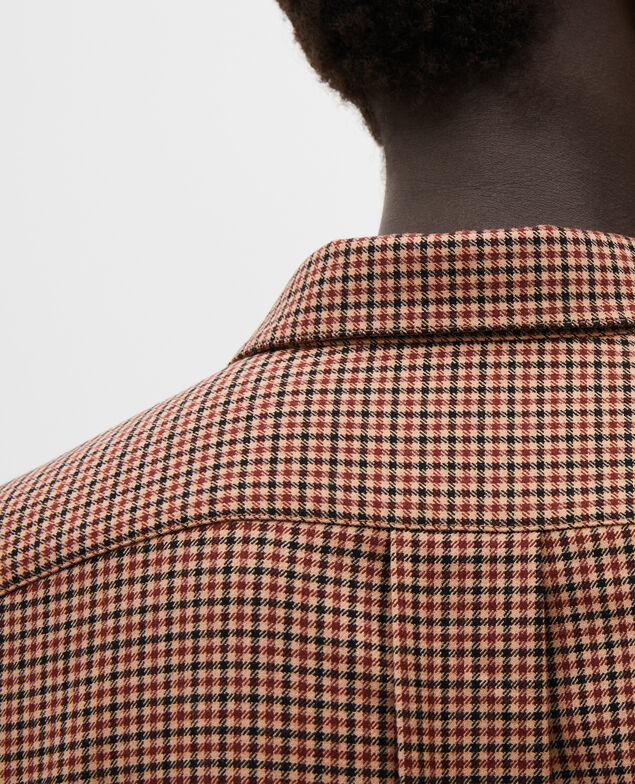 Camisa masculina de lana fina Little check latte