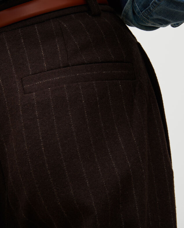 YVONNE - Pantalón ancho talle alto de lana Stripe coffee bean