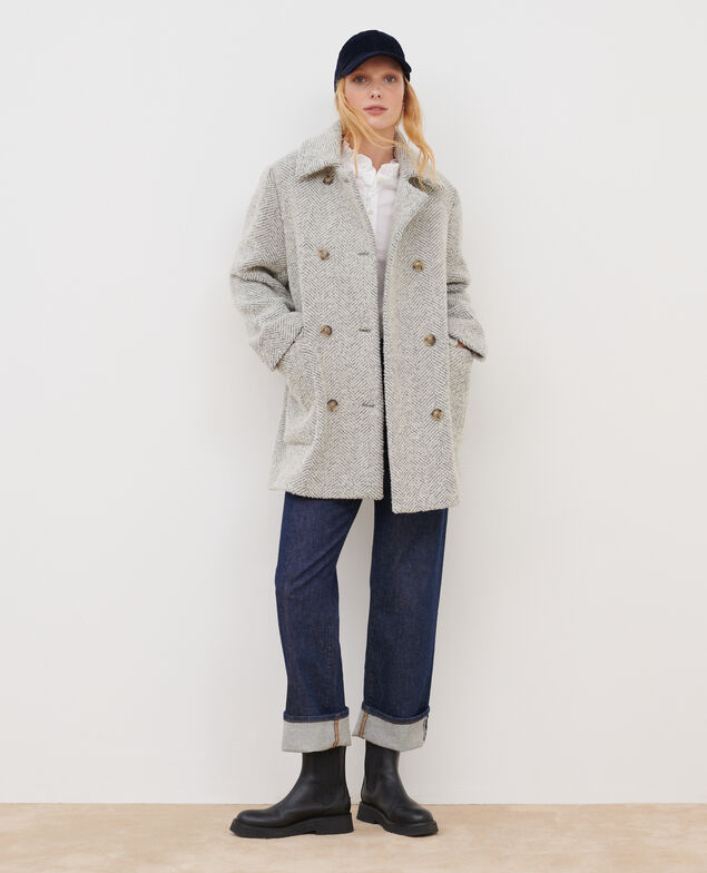 Abrigo de lana mezclada A023 solid light grey