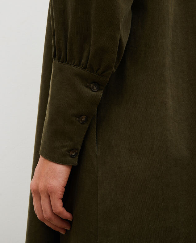 Vestido amplio de terciopelo con pechera  Military green