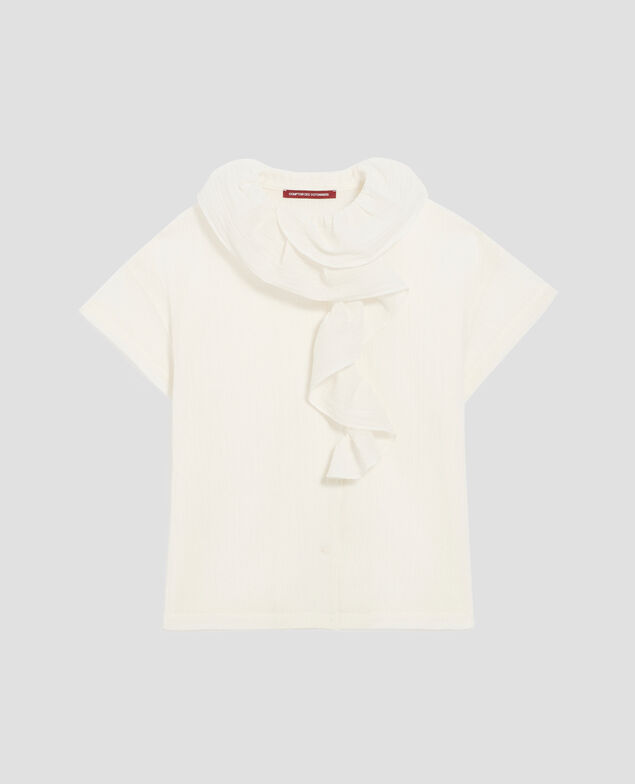 Blusa con volantes de algodón plisado H303 white swan