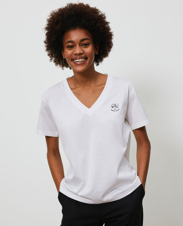 Camiseta bordada de algodón Optical white