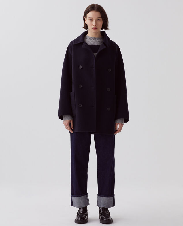 Chaquetón de longitud media de doble cara U690 navy