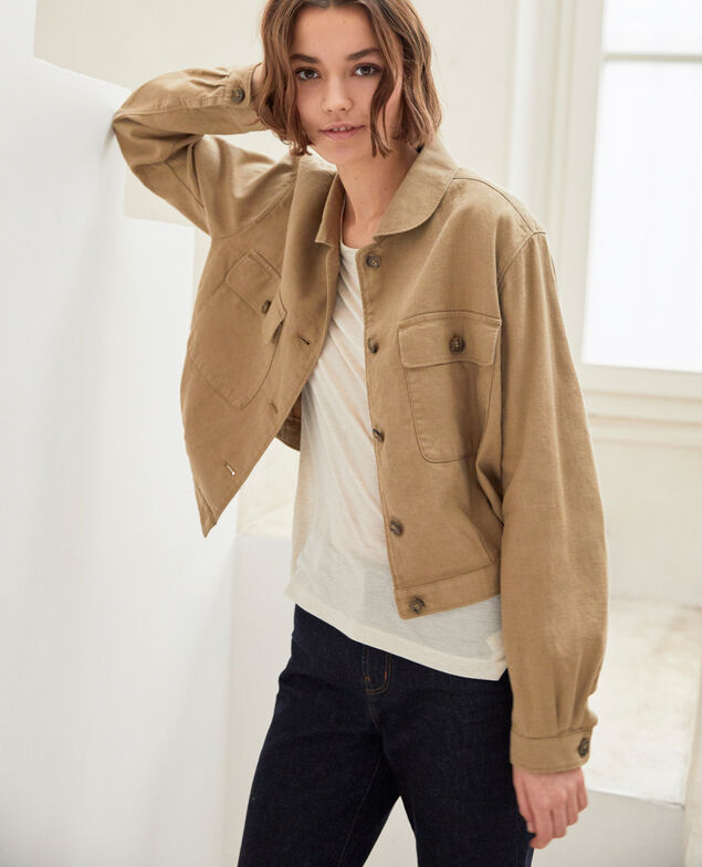 Chaqueta estilo bomber con lino Natural beige