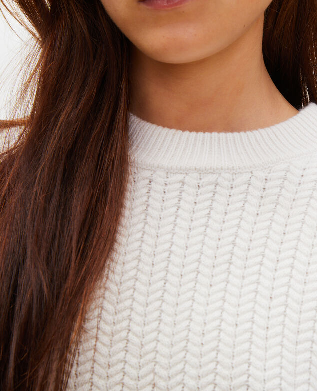 Jersey de lana con cuello redondo, trenzas y espigas Jet stream