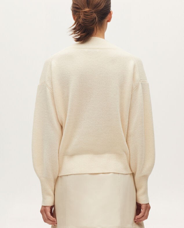 Jersey con cuello de pico de cachemir K300 ecru beige