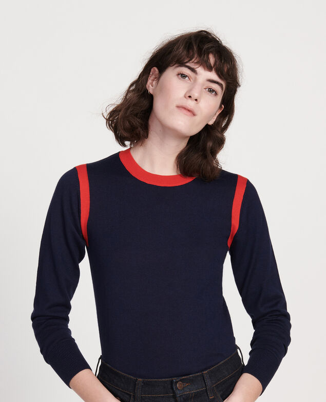 Jersey con seda cachemir Stripes maritime blue fiery red