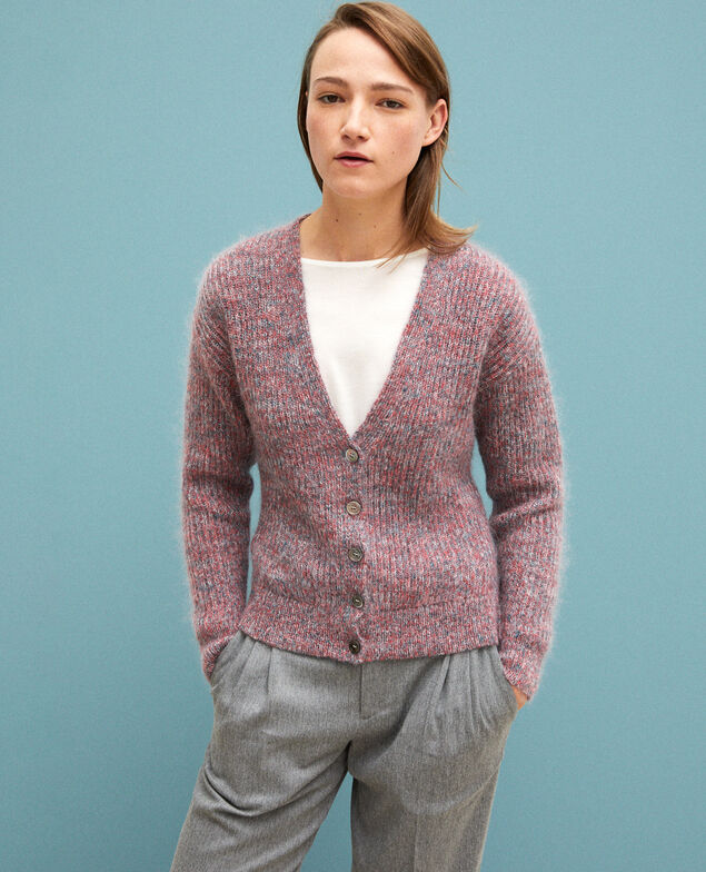 Cárdigan jaspeado de mohair Pompeian red/ultra green/off white
