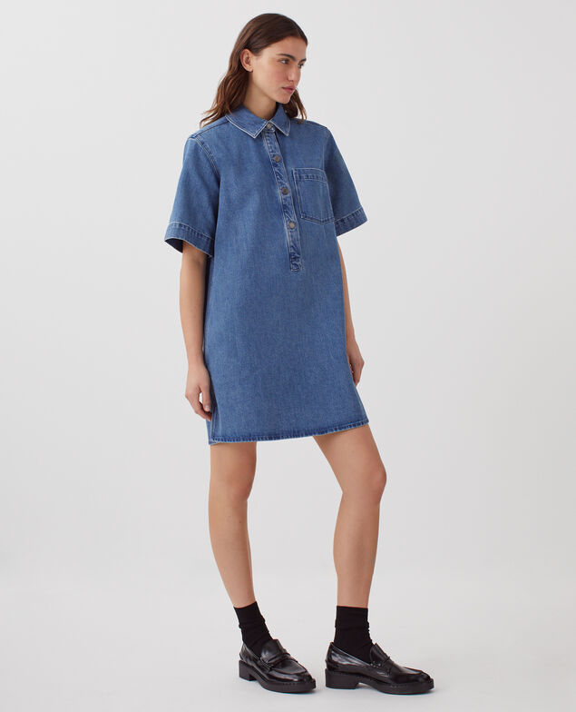 Vestido camisero corto en denim J621 light blue