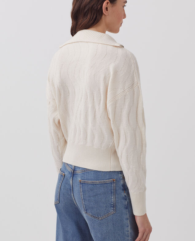 Cárdigan con cremallera con lana merino I307 ecru