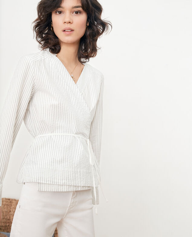 Camisa cruzada cache-coeur Off white/navy stripes