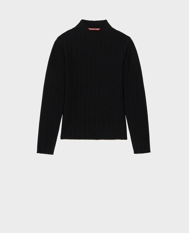 Jersey de lana merino con cuello subido Black nightsky jacquard