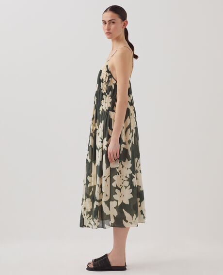 Vestido largo fluido en gasa de algodón con tirantes J591 blurry fl dark g