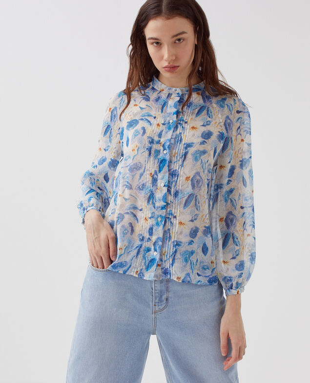 Blusa fluida de manga larga H600 window blue