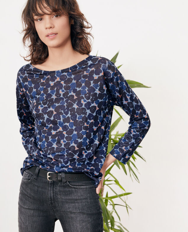 Camiseta estampada de lino Blossom shadow indigo