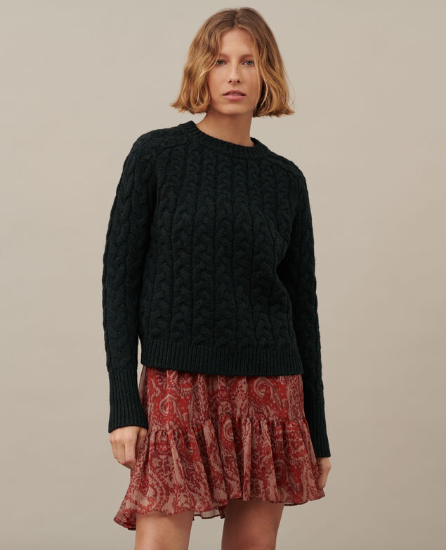 Falda corta fluida de paño A182 print ikat wine