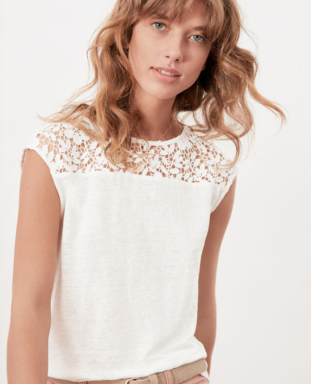 Camiseta de lino con espalda de encaje Off white