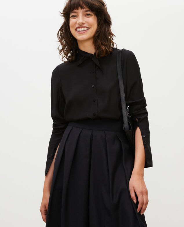  Blusa de seda con manga larga y cuello para atar Black beauty