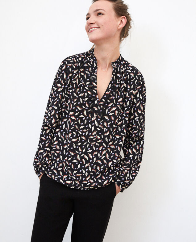 Blusa con cuello tunecino Negro