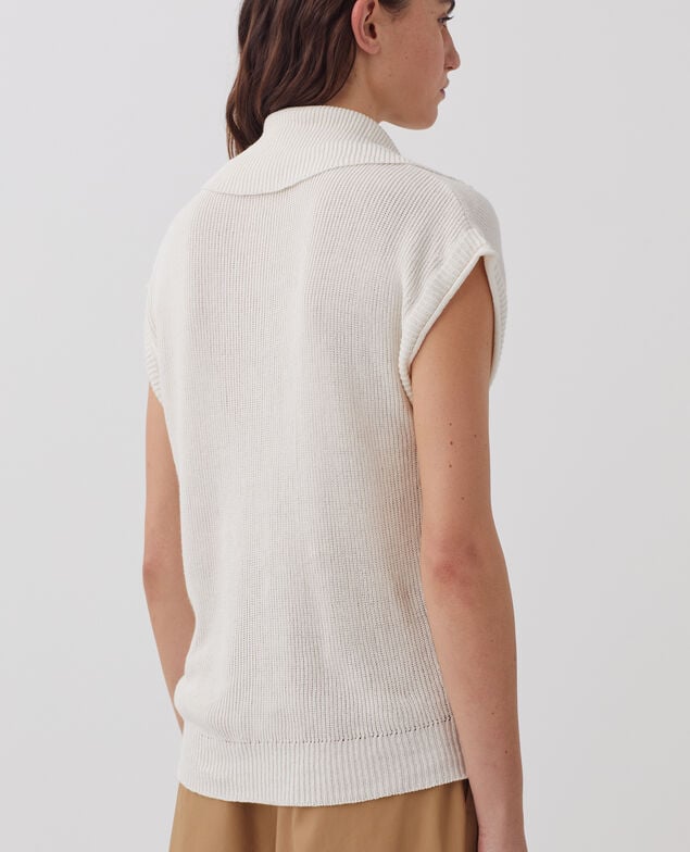 Jersey de lino sin mangas con cuello de cremallera H303 white swan