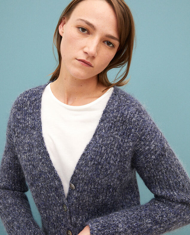 Cárdigan jaspeado de mohair Medieval blue/noir/off white