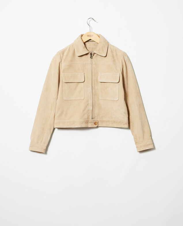 Chaqueta corta de ante Camel beige