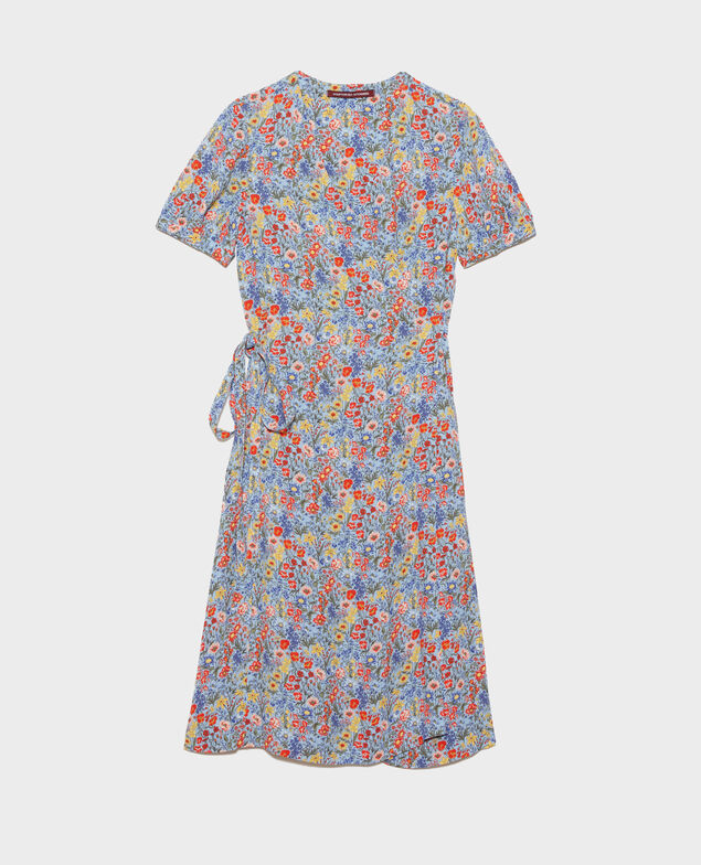 Vestido estampado con escote cruzado Prairie blue heron