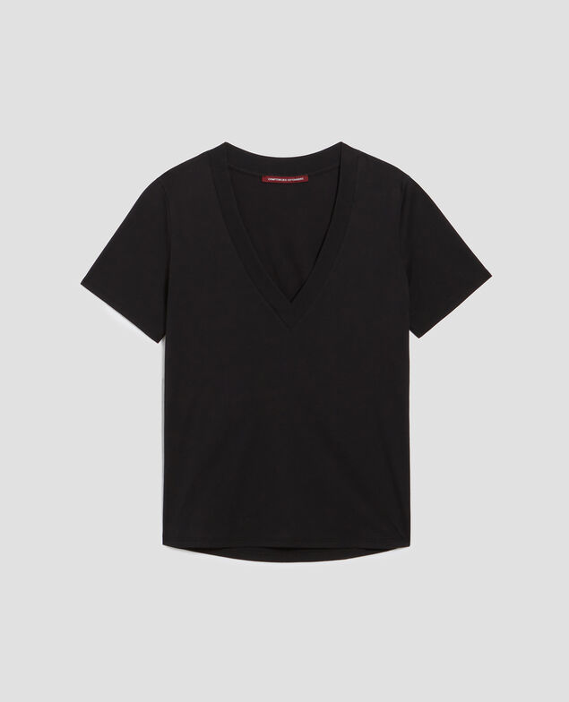 LEA - Camiseta de algodón con cuello de pico H091 black beauty