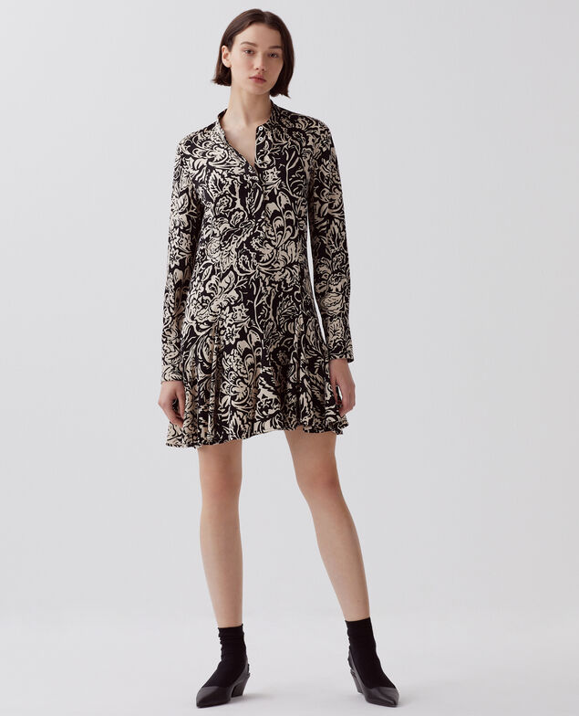 Vestido corto fluido I094 abstract fl blk