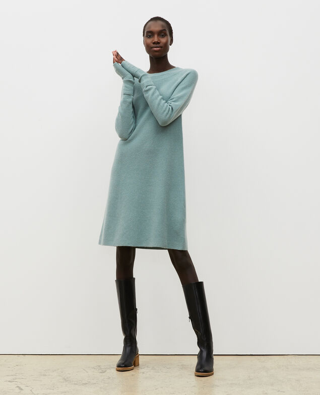 Vestido jersey 3D evasé de cachemir Chinois green