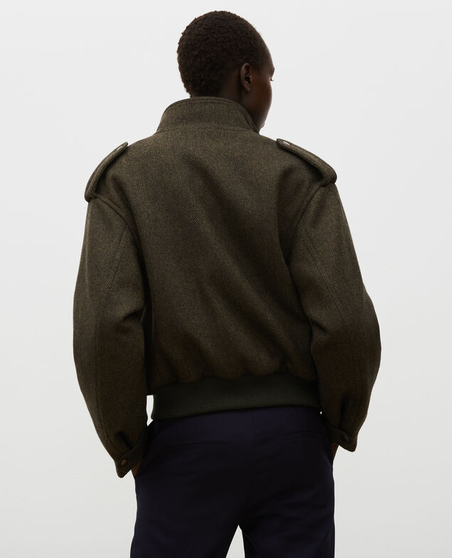 Cazadora aviador de tweed de lana con espigas Military green