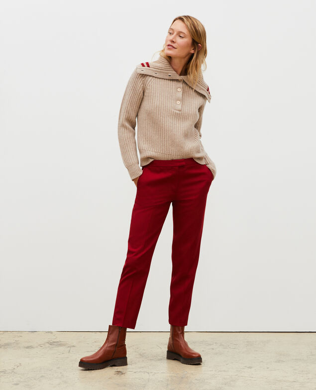 Jersey ancho cuello alto con cremallera de lana Latte