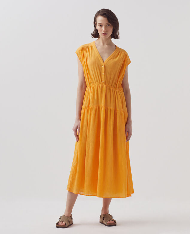 Vestido largo de algodón plisado H450 artisan's gold