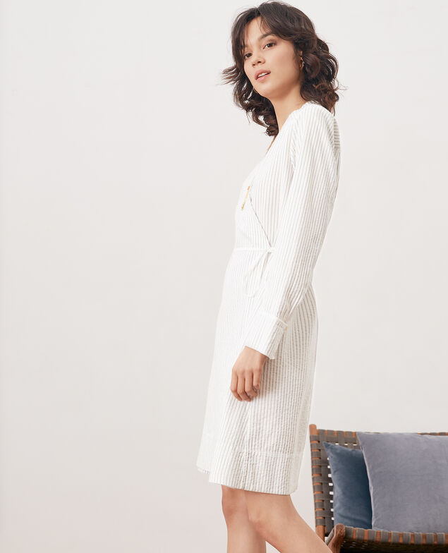 Vestido de rayas con escote cruzado Off white/navy stripes