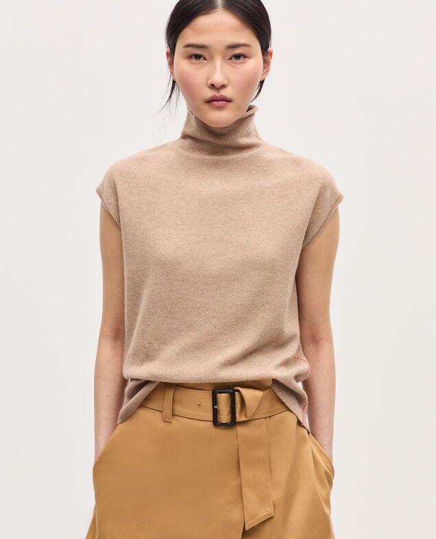 Jersey sin mangas de cachemir  K321 tan st pumpkin