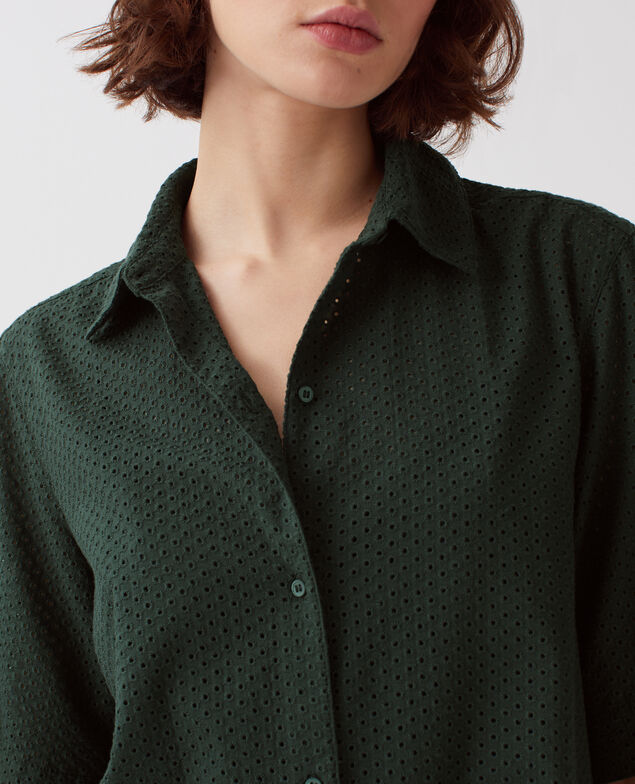 Vestido camisero corto bordado de algodón J590 spruce green