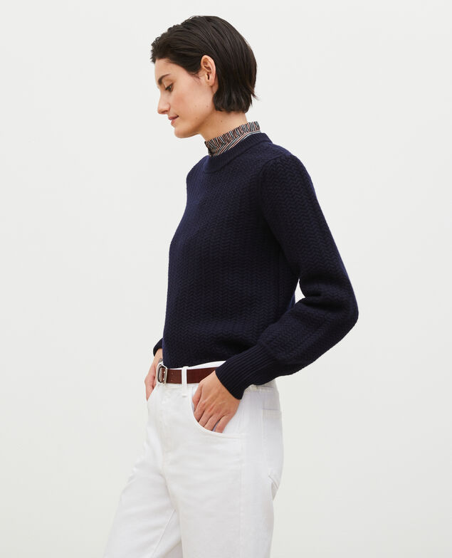 Jersey de lana con cuello redondo, trenzas y espigas Night sky