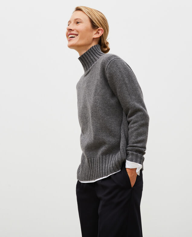 Jersey de lana de cuello alto con anchos canalés Medium grey melange