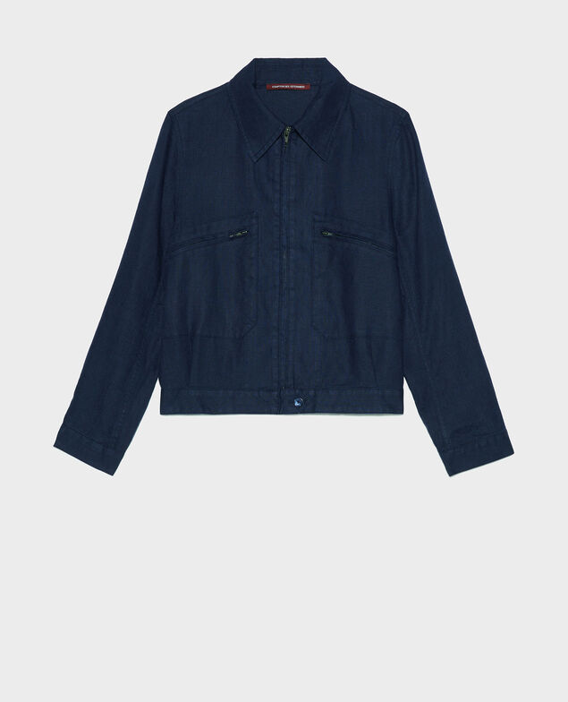 Cazadora de lino con cremallera Maritime blue