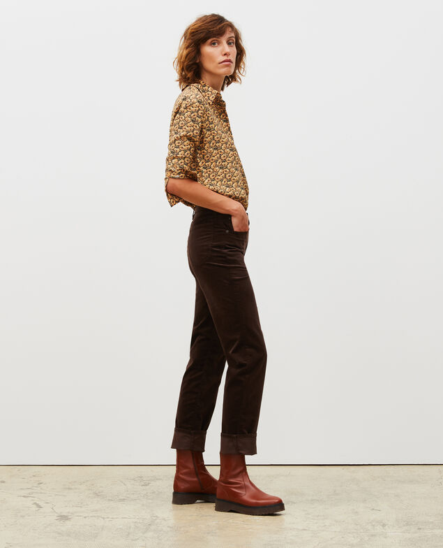 SLIM STRAIGHT - Jeans rectos de terciopelo liso 5 bolsillos Coffee bean
