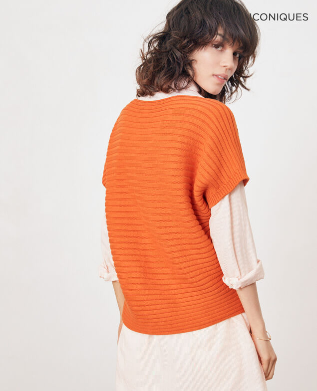 Jersey manga corta de punto canalé sin costuras. Tangerine