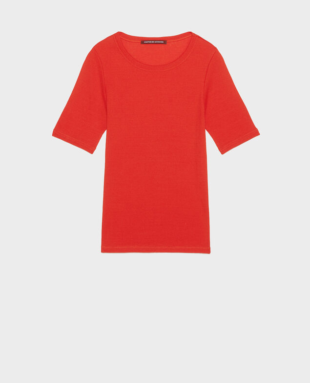Camiseta fino canalé de algodón mercerizado Fiery red