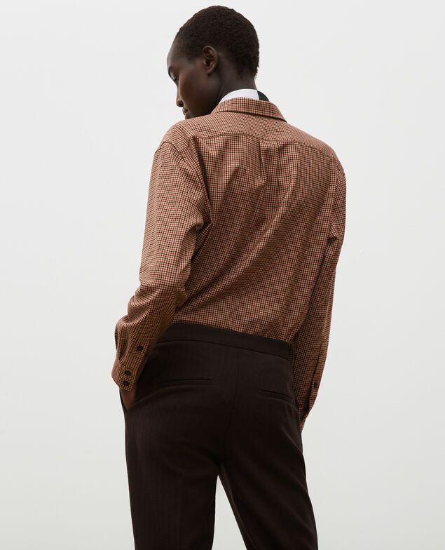 Camisa masculina de lana fina Little check latte