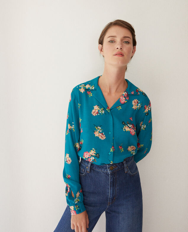 Camisa con cuello estilo pijama Fleurs pacific green