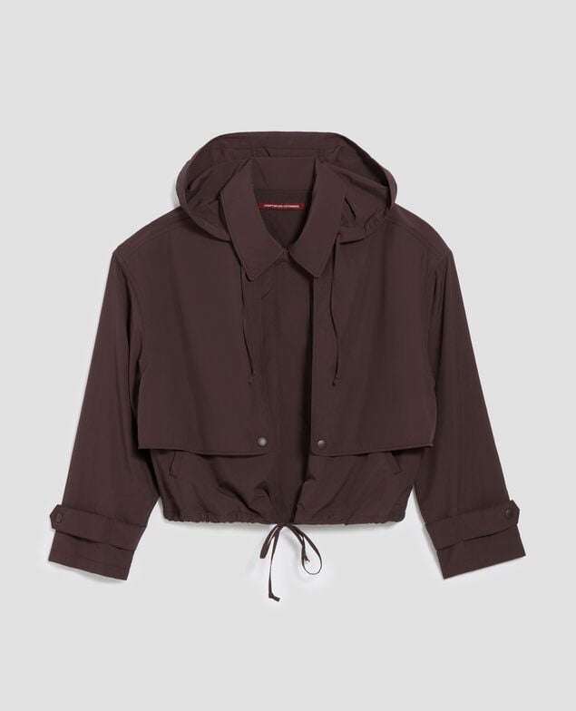 Cazadora corta con capucha de efecto perlante J790 chocolate plum