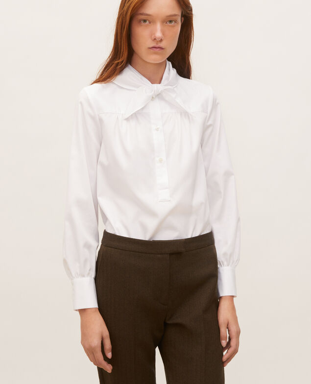  Blusa de algodón con cuello fular desmontable Brilliant white