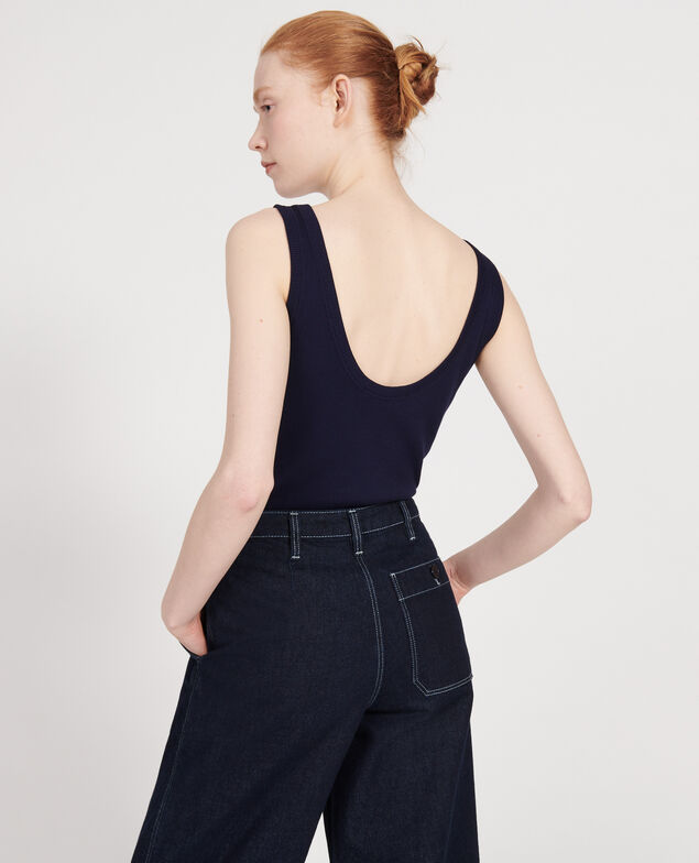 Camiseta de tirantes de algodón mercerizado con canalé Maritime blue