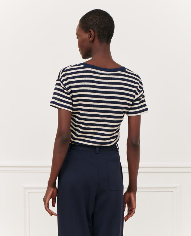 SARAH - Camiseta de lino con cuello de pico 123 stripes heather