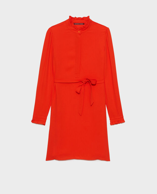 Vestido recto con volantes en el cuello Spicy orange