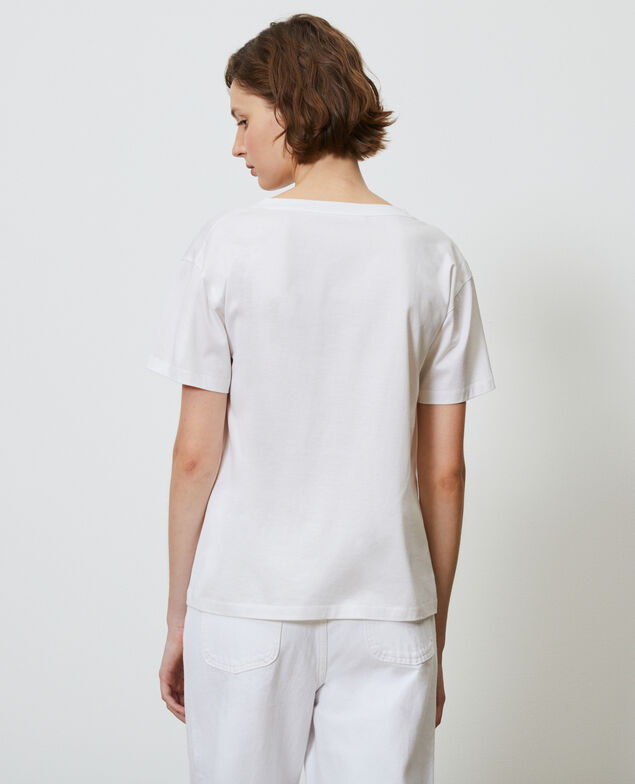 Camiseta de algodón con cuello de pico Optical white